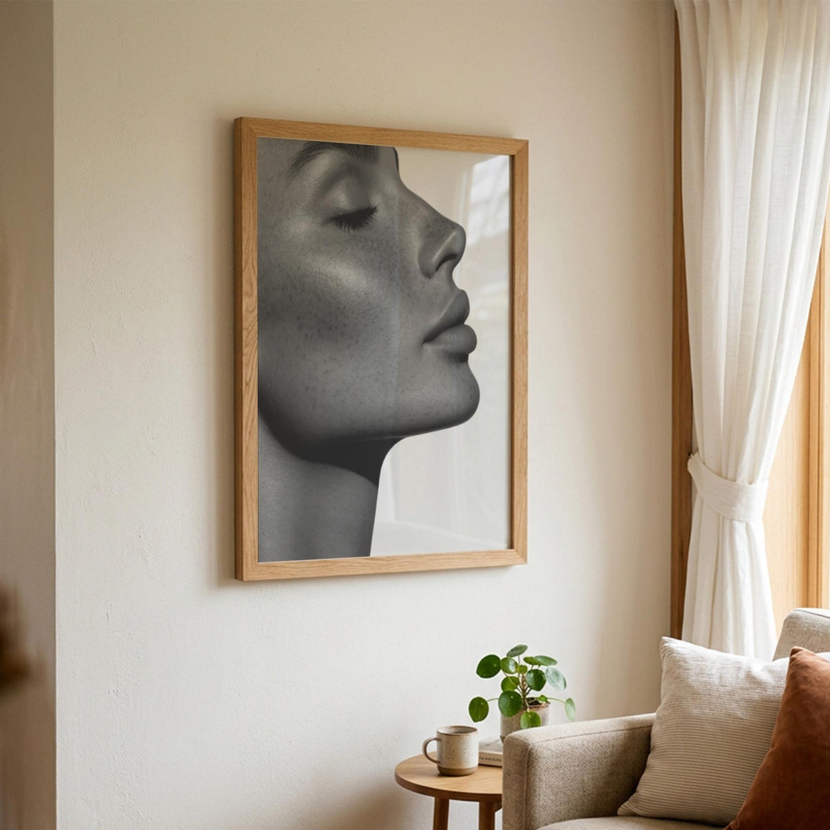 Freckled Grace Black & White Minimalist Portrait Wall Art | Modern Elegant Beauty Decor | Aesthetic Poster Print