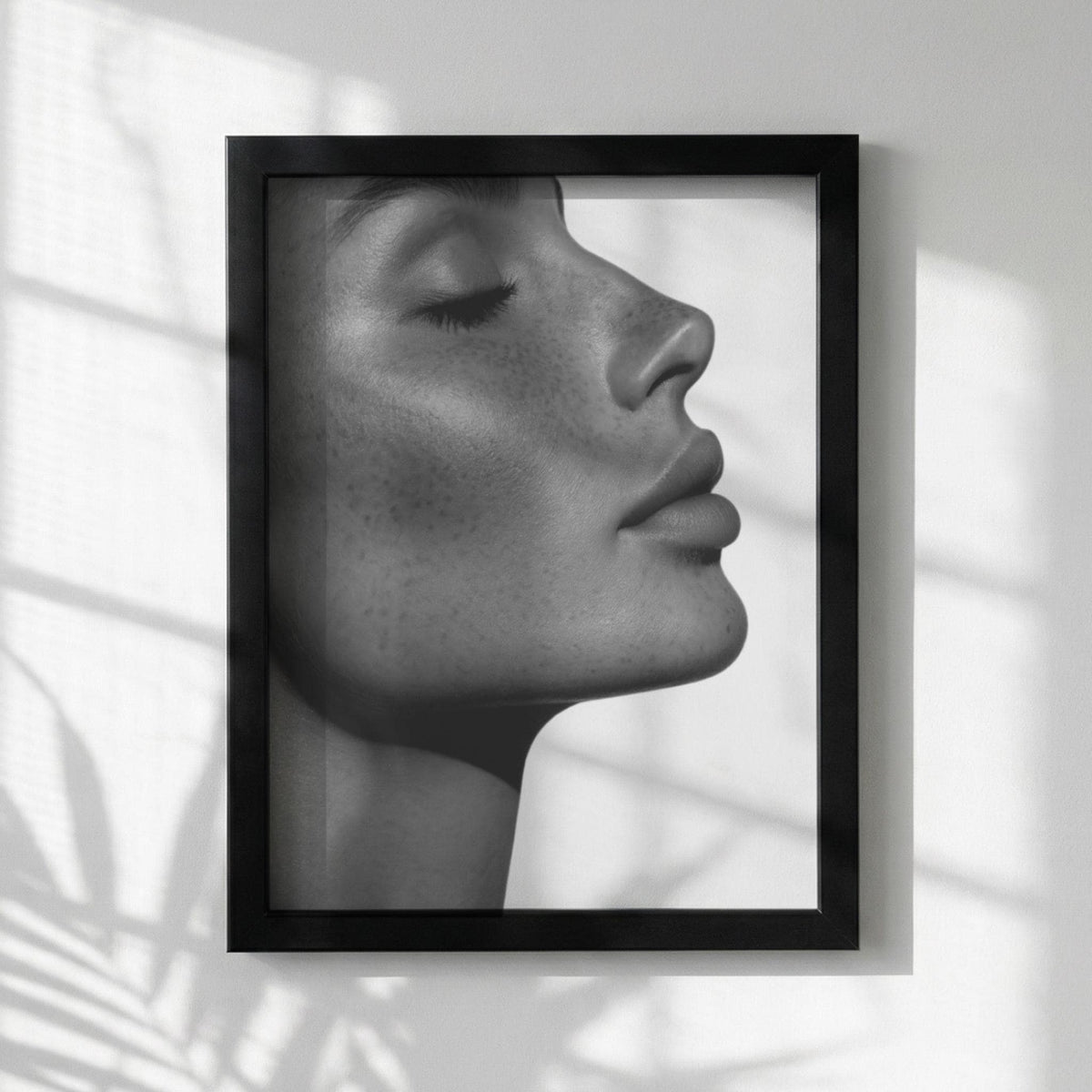Freckled Grace Black & White Minimalist Portrait Wall Art | Modern Elegant Beauty Decor | Aesthetic Poster Print