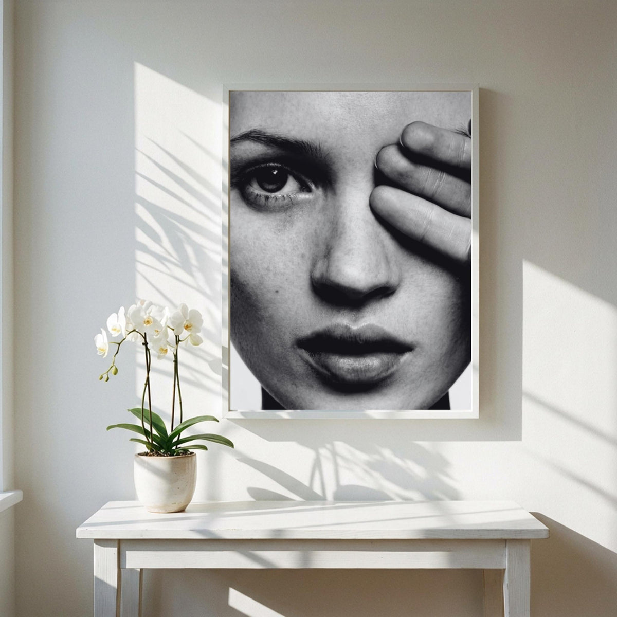 Hidden Gaze Black & White Minimalist Portrait Wall Art | Modern Mysterious Aesthetic Decor | Elegant Art Print