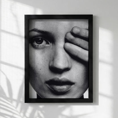 Hidden Gaze Black & White Minimalist Portrait Wall Art | Modern Mysterious Aesthetic Decor | Elegant Art Print