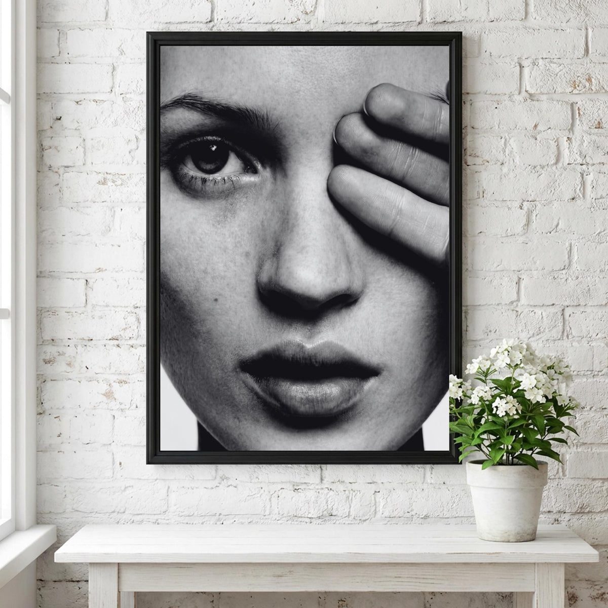 Hidden Gaze Black & White Minimalist Portrait Wall Art | Modern Mysterious Aesthetic Decor | Elegant Art Print