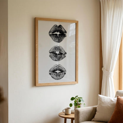 Kiss Marks Black & White Minimalist Lips Wall Art | Modern Beauty Fashion Decor | Aesthetic Print