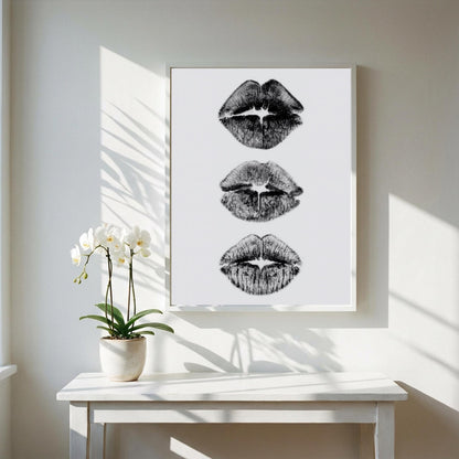 Kiss Marks Black & White Minimalist Lips Wall Art | Modern Beauty Fashion Decor | Aesthetic Print