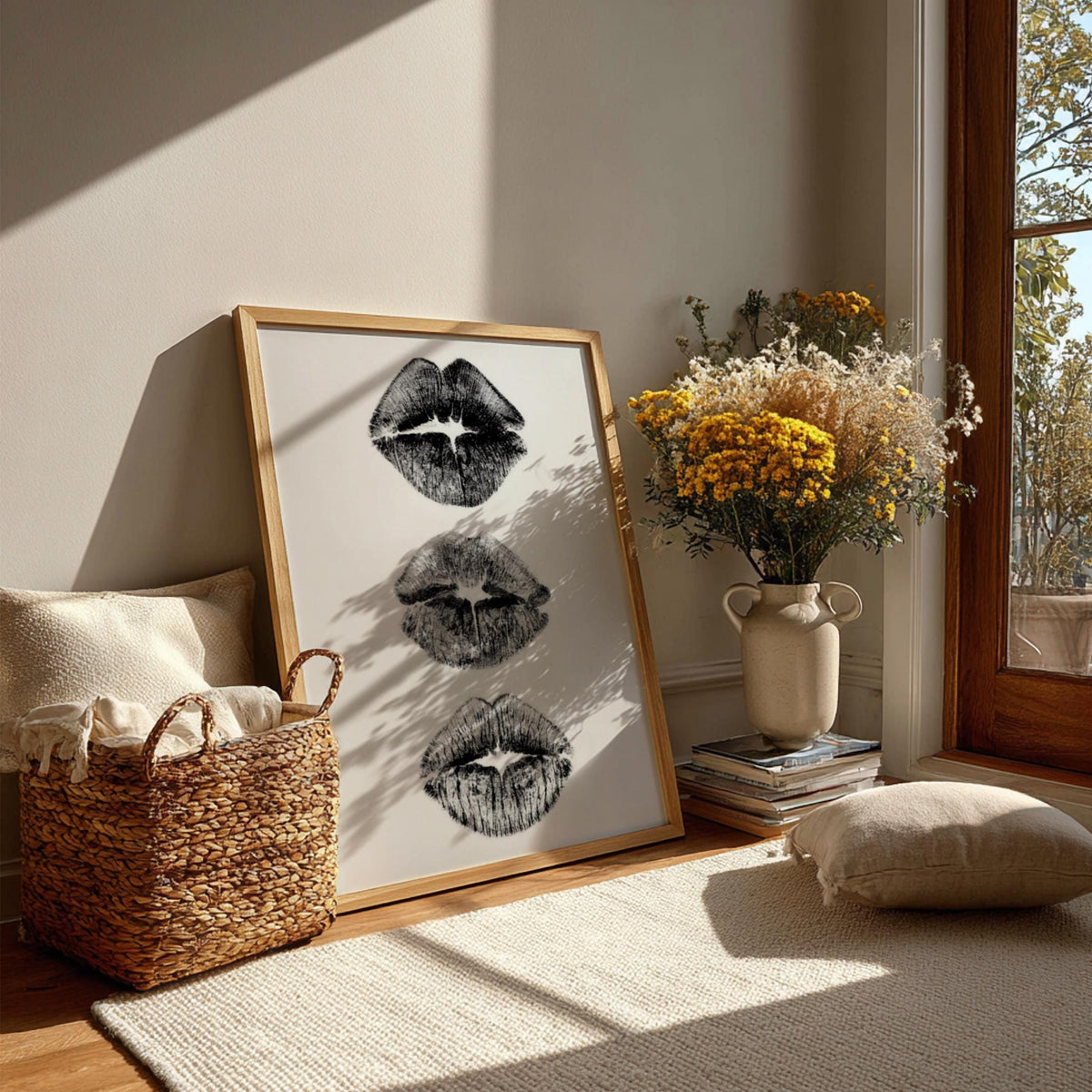 Kiss Marks Black & White Minimalist Lips Wall Art | Modern Beauty Fashion Decor | Aesthetic Print
