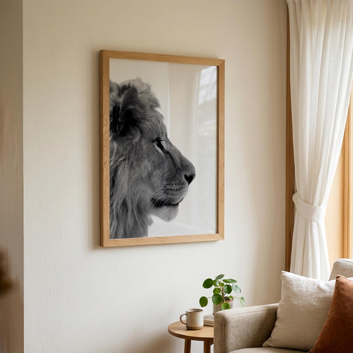 Lion’s Gaze Black & White Minimalist Wildlife Wall Art | Modern Animal Portrait Decor | Powerful Safari Poster Print