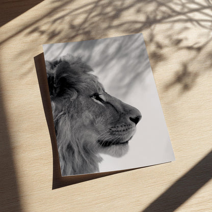Lion’s Gaze Black & White Minimalist Wildlife Wall Art | Modern Animal Portrait Decor | Powerful Safari Poster Print