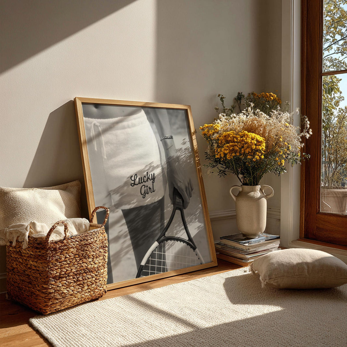 Lucky Girl Black & White Minimalist Wall Art | Modern Feminine Aesthetic Decor | Positive Quote Poster Print
