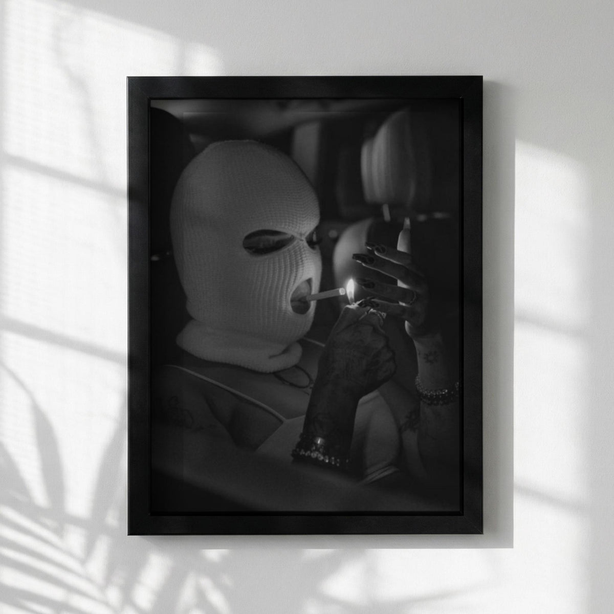 Masked Smoke Black & White Minimalist Portrait Wall Art | Modern Mysterious Aesthetic Decor | Dark Character Poster Print