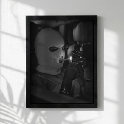 Masked Smoke Black & White Minimalist Portrait Wall Art | Modern Mysterious Aesthetic Decor | Dark Character Poster Print