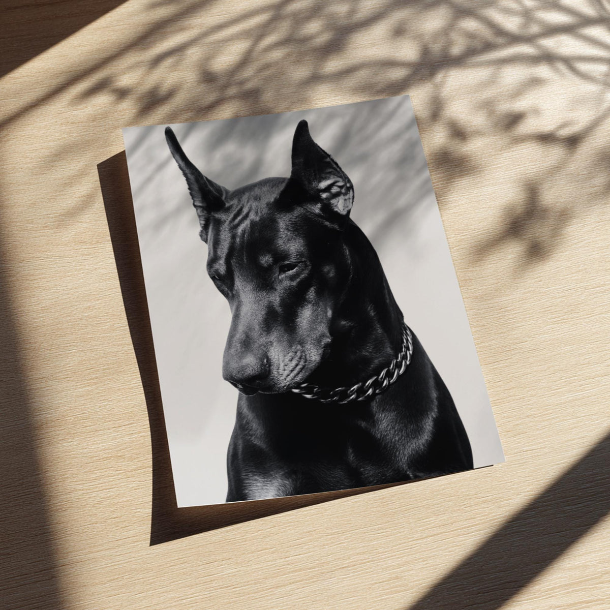 Midnight Doberman Black & White Minimalist Animal Wall Art | Modern Dark Aesthetic Dog Decor | Powerful Portrait Print