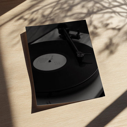 Midnight Vinyl Black & White Minimalist Music Wall Art | Modern Retro Audio Decor | Aesthetic Record Player Poster Print