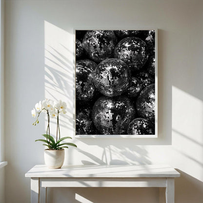 Mirror Ball Mood Black & White Minimalist Disco Wall Art | Modern Retro Party Decor | Aesthetic Nightlife Poster Print