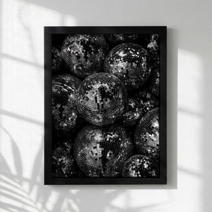 Mirror Ball Mood Black & White Minimalist Disco Wall Art | Modern Retro Party Decor | Aesthetic Nightlife Poster Print