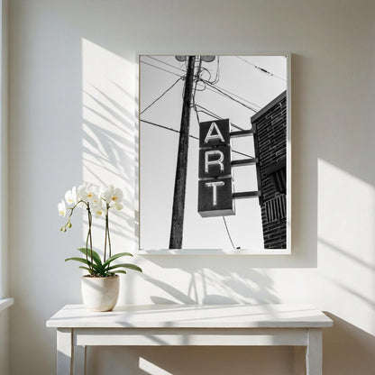 Neon Art Black & White Minimalist Wall Art | Modern Urban Aesthetic Decor | Abstract Glow Style Poster Print