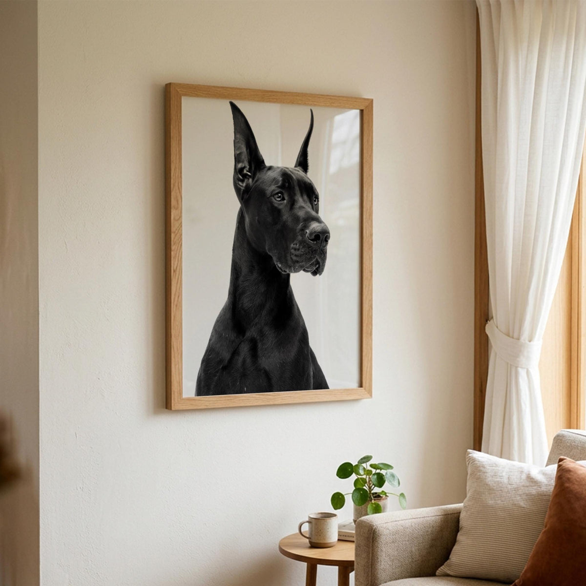 Royal Doberman Black & White Minimalist Dog Wall Art | Modern Luxury Animal Decor | Elegant Portrait Poster