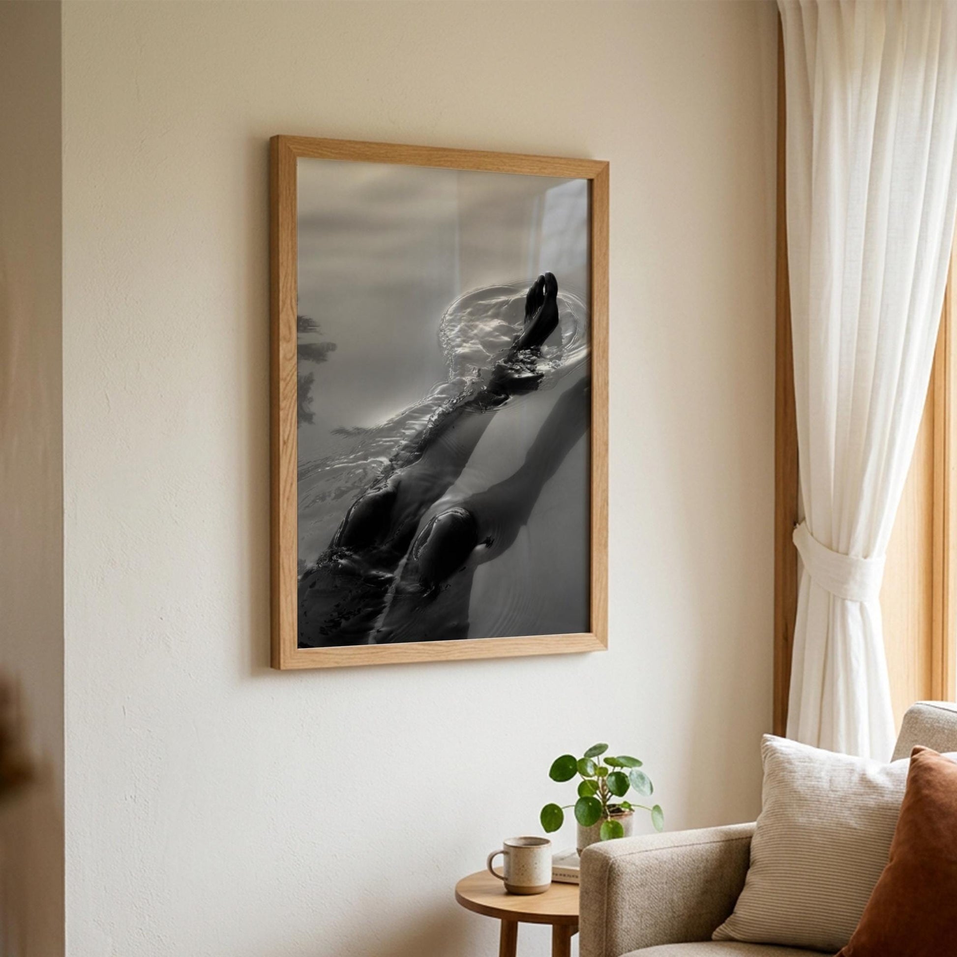 Silent Swim Black & White Minimalist Ocean Wall Art | Modern Underwater Aesthetic Decor | Calm Sea Poster Print