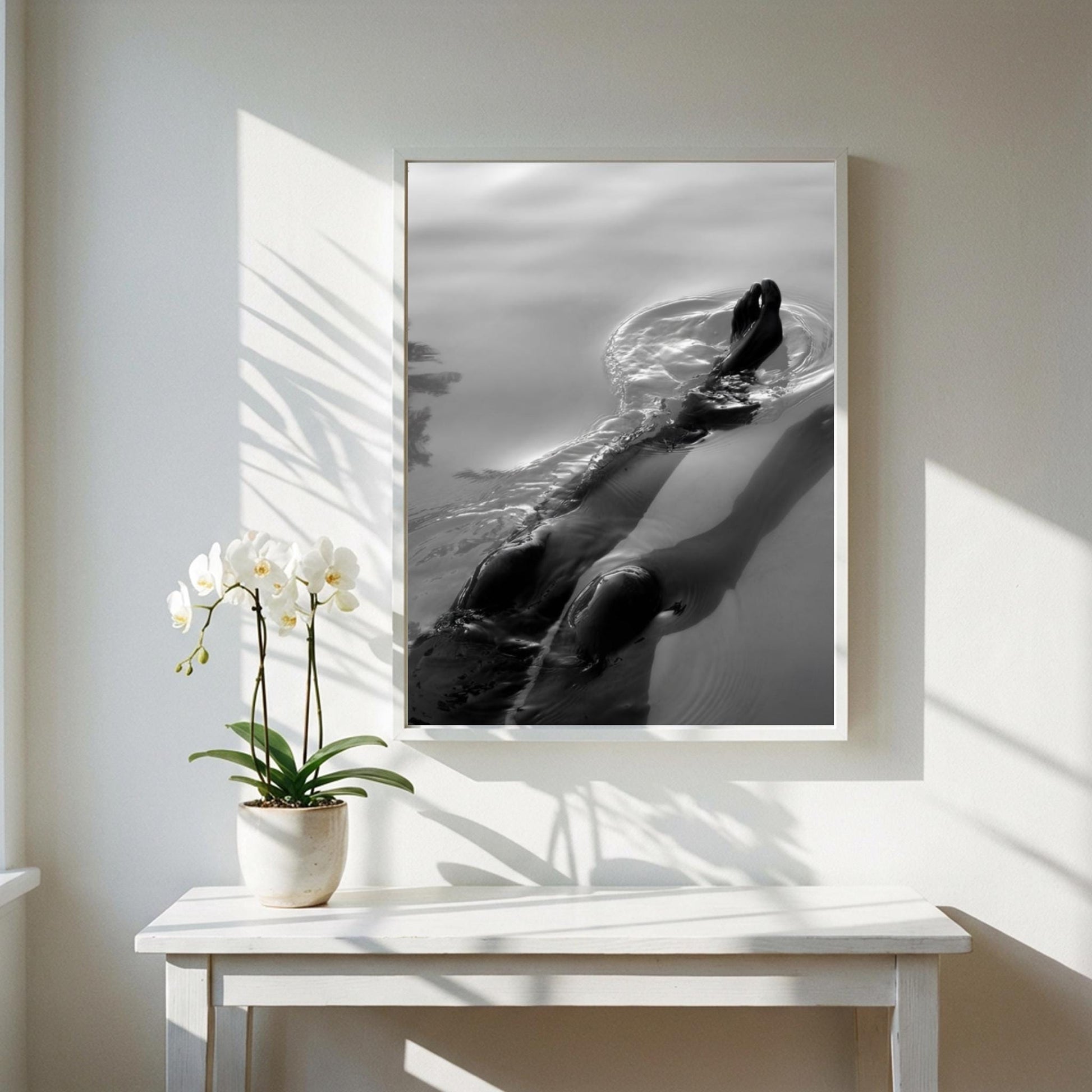 Silent Swim Black & White Minimalist Ocean Wall Art | Modern Underwater Aesthetic Decor | Calm Sea Poster Print