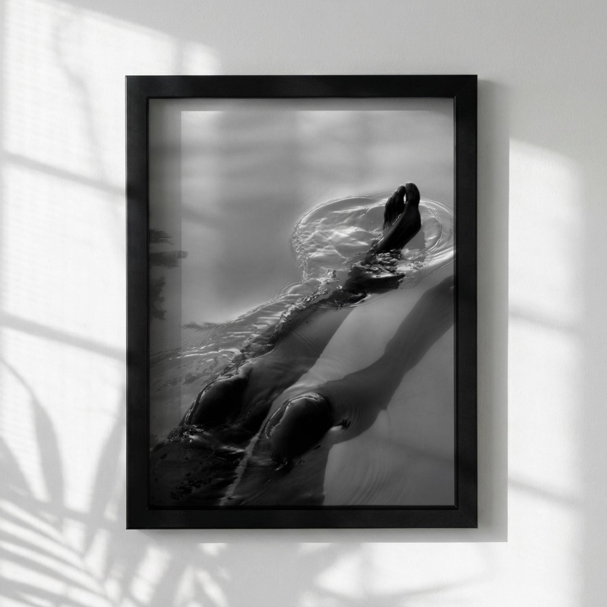 Silent Swim Black & White Minimalist Ocean Wall Art | Modern Underwater Aesthetic Decor | Calm Sea Poster Print