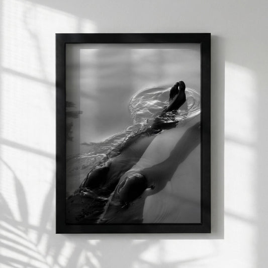 Silent Swim Black & White Minimalist Ocean Wall Art | Modern Underwater Aesthetic Decor | Calm Sea Poster Print