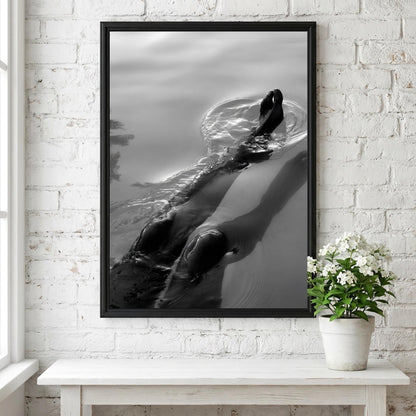 Silent Swim Black & White Minimalist Ocean Wall Art | Modern Underwater Aesthetic Decor | Calm Sea Poster Print
