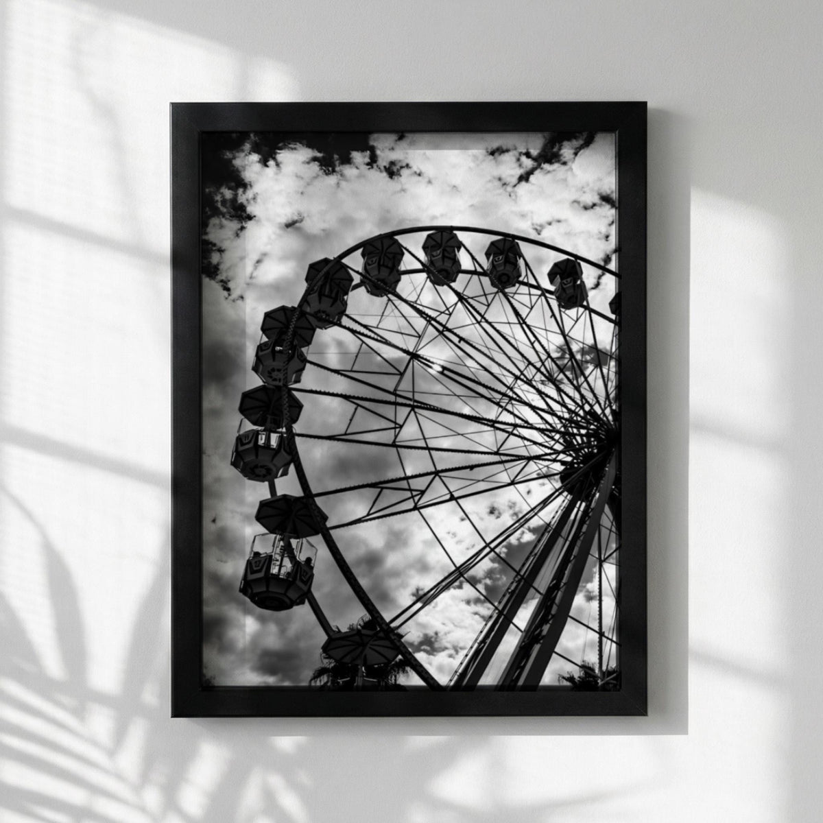 Sky Wheel Black & White Minimalist City Wall Art | Modern Ferris Wheel Decor | Urban Aesthetic Poster Print