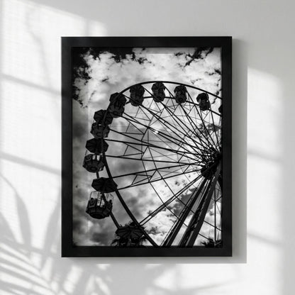 Sky Wheel Black & White Minimalist City Wall Art | Modern Ferris Wheel Decor | Urban Aesthetic Poster Print