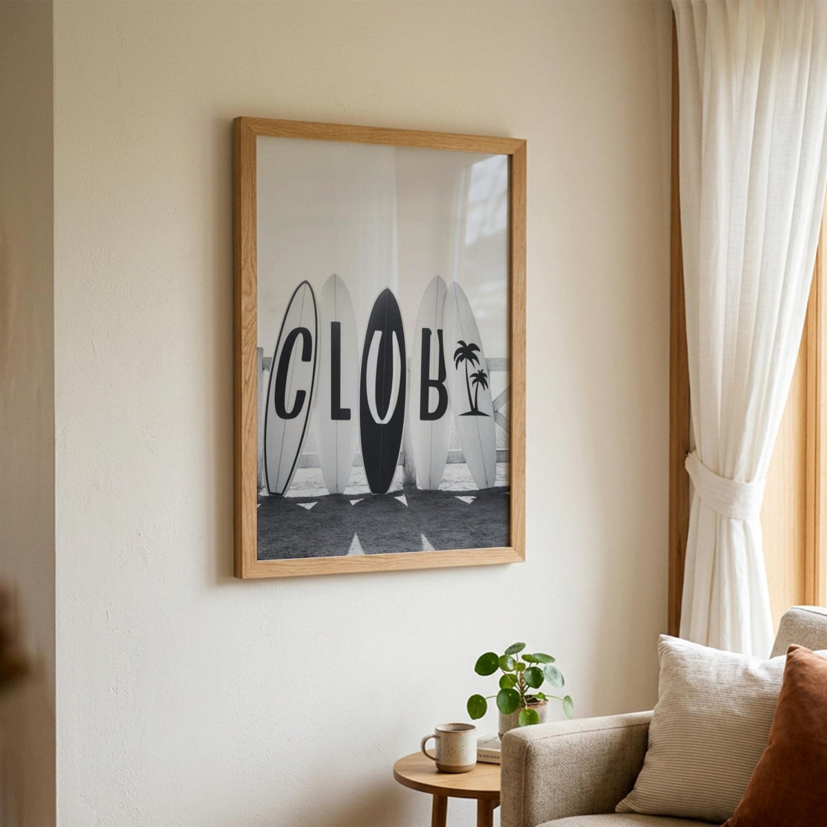 Surf Letters Black & White Minimalist Typography Wall Art | Modern Coastal Quote Decor | Beach Aesthetic Poster Print