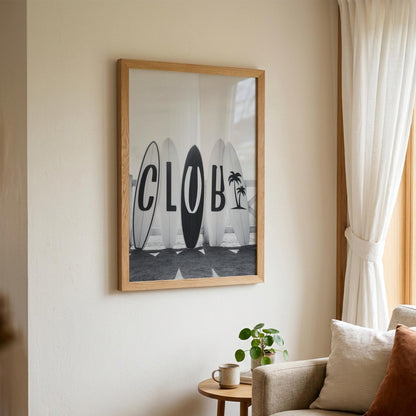 Surf Letters Black & White Minimalist Typography Wall Art | Modern Coastal Quote Decor | Beach Aesthetic Poster Print