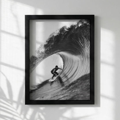 Surfer Black & White Minimalist Coastal Wall Art | Modern Ocean Sports Decor | Beach Lifestyle Poster Print