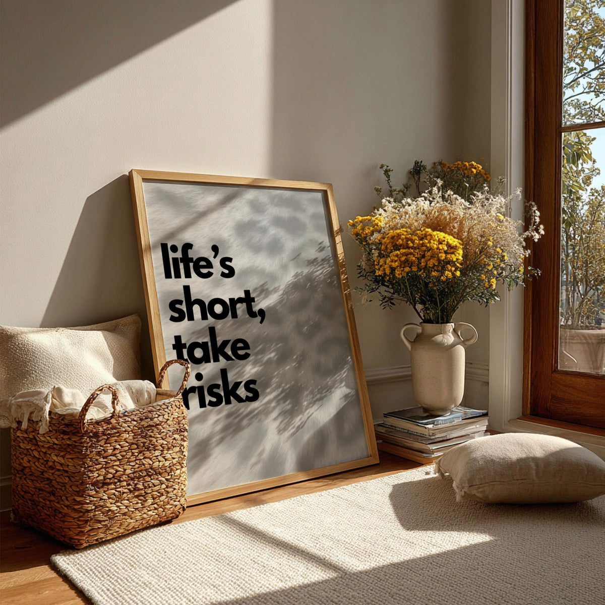 Take Risks Black & White Minimalist Typography Wall Art | Modern Motivational Decor | Bold Quote Poster Print