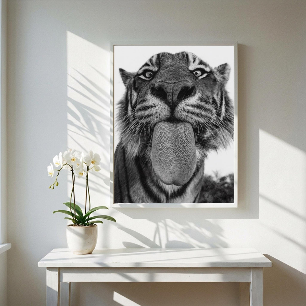 Tiger Mood Black & White Minimalist Wildlife Wall Art | Modern Animal Portrait Decor | Fierce Safari Poster Print