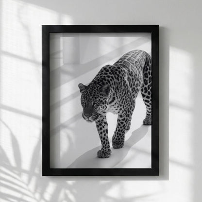 Tiger Steps Black & White Minimalist Wildlife Wall Art | Modern Animal Movement Decor | Dynamic Safari Poster Print