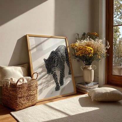 Tiger Steps Black & White Minimalist Wildlife Wall Art | Modern Animal Movement Decor | Dynamic Safari Poster Print
