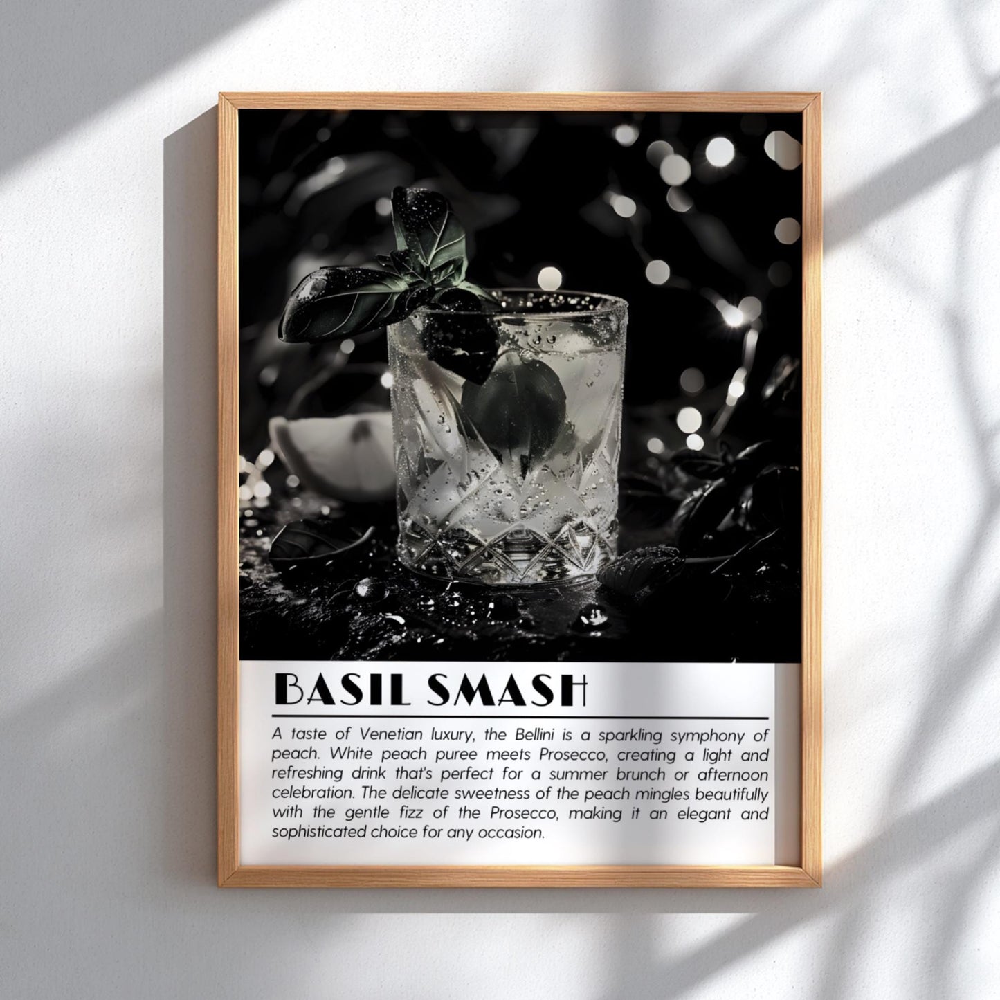 Basil Smash Black & White Poster | Minimalist Cocktail Wall Art | Modern Bar Decor | Classic Drink Print | Kitchen Wall Art
