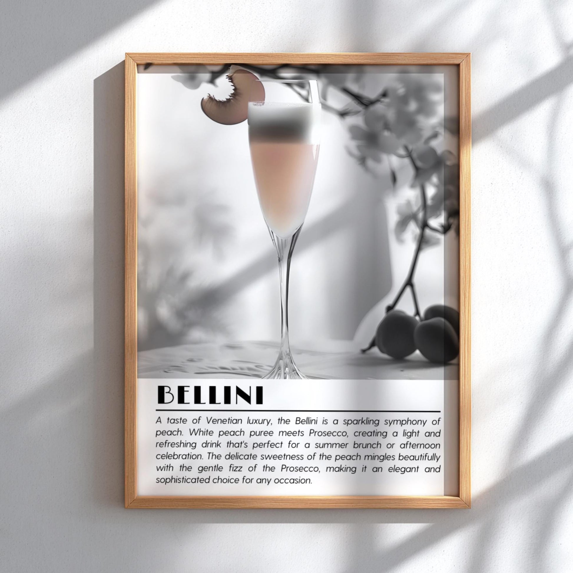 Bellini Black & White Poster | Minimalist Cocktail Wall Art | Modern Bar Decor | Italian Drink Print | Kitchen Wall Art