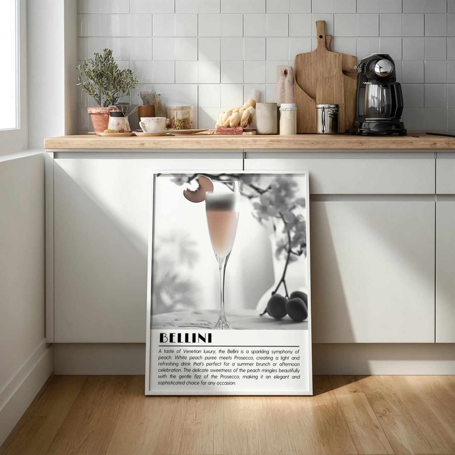 Bellini Black & White Poster | Minimalist Cocktail Wall Art | Modern Bar Decor | Italian Drink Print | Kitchen Wall Art