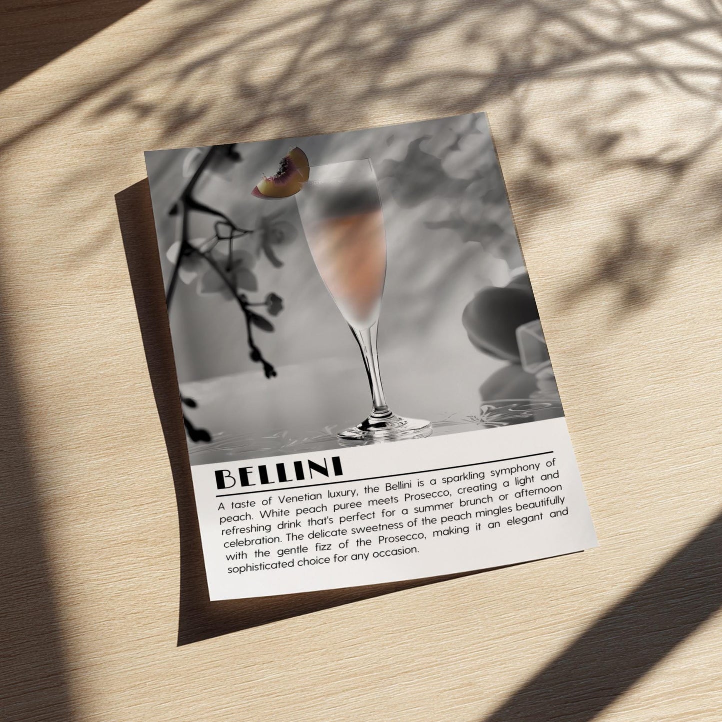 Bellini Black & White Poster | Minimalist Cocktail Wall Art | Modern Bar Decor | Italian Drink Print | Bar Cart Decor