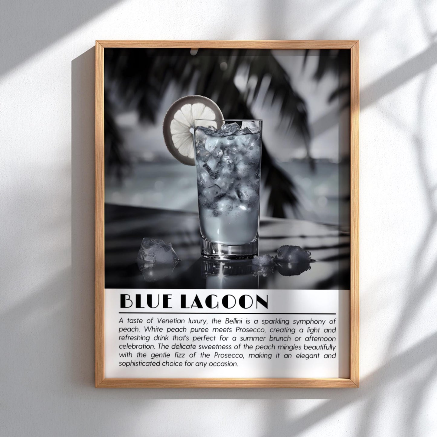 Blue Lagoon Black & White Poster | Minimalist Cocktail Wall Art | Modern Bar Decor | Tropical Drink Print | Kitchen Wall Art
