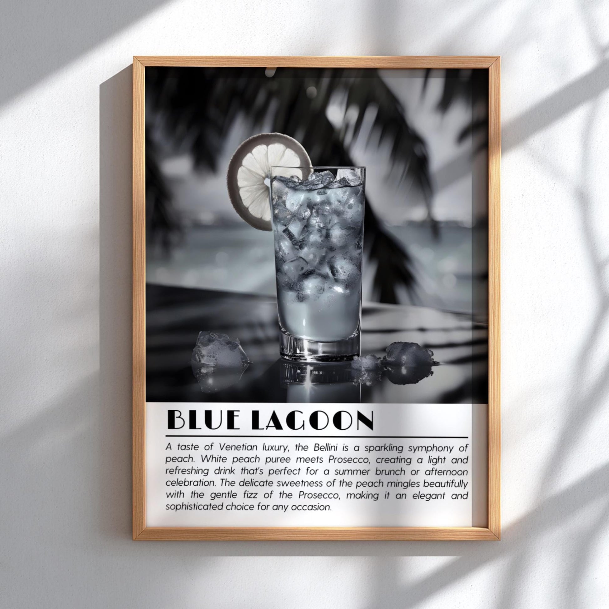 Blue Lagoon Black & White Poster | Minimalist Cocktail Wall Art | Modern Bar Decor | Tropical Drink Print | Kitchen Wall Art