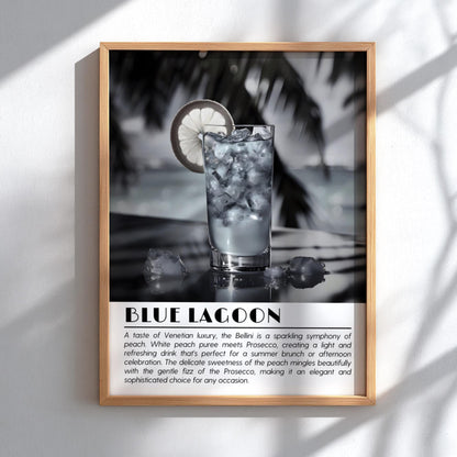 Blue Lagoon Black & White Poster | Minimalist Cocktail Wall Art | Modern Bar Decor | Tropical Drink Print | Kitchen Wall Art