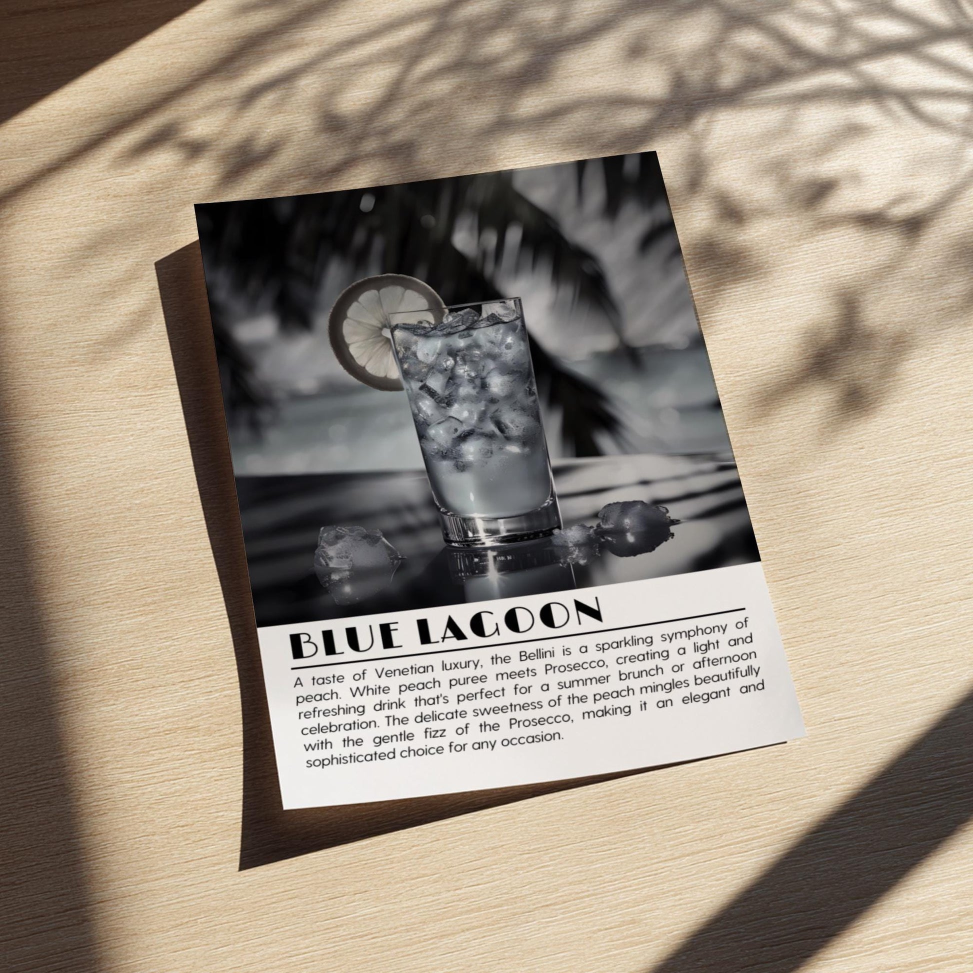 Blue Lagoon Black & White Poster | Minimalist Cocktail Wall Art | Modern Bar Decor | Tropical Drink Print | Kitchen Wall Art