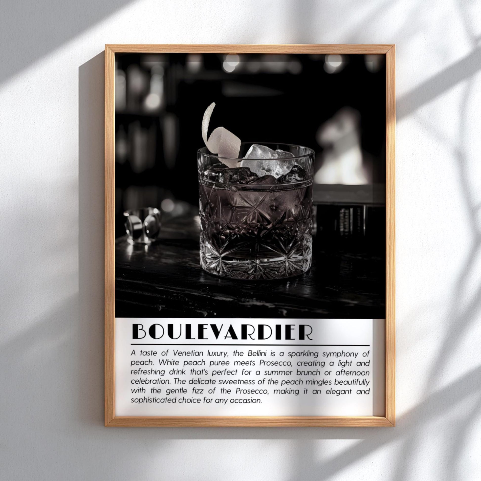 Boulevardier Black & White Poster | Minimalist Cocktail Wall Art | Modern Bar Decor | Classic Drink Print | Kitchen Wall Art