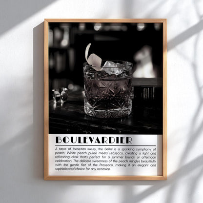 Boulevardier Black & White Poster | Minimalist Cocktail Wall Art | Modern Bar Decor | Classic Drink Print | Kitchen Wall Art