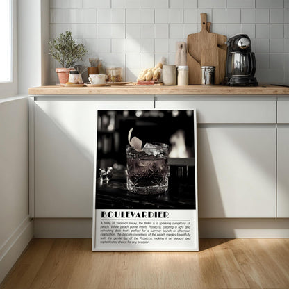 Boulevardier Black & White Poster | Minimalist Cocktail Wall Art | Modern Bar Decor | Classic Drink Print | Kitchen Wall Art