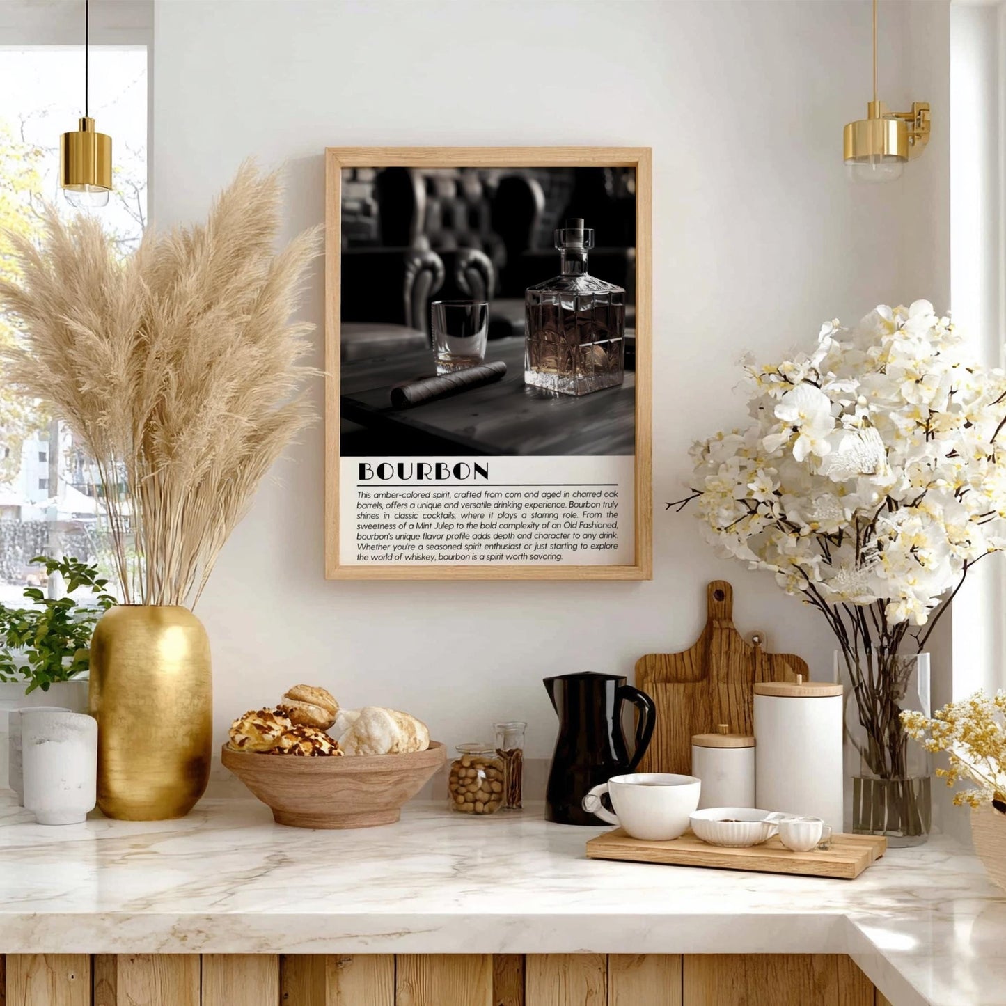 Bourbon Black & White Poster | Minimalist Whiskey Wall Art | Modern Bar Decor | Classic Drink Print | Kitchen Wall Art
