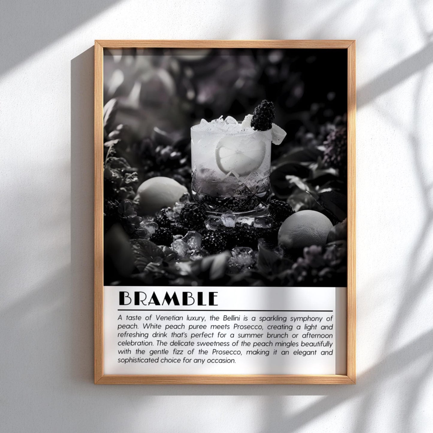 Bramble Black & White Poster | Minimalist Cocktail Wall Art | Modern Bar Decor | Classic Drink Print | Kitchen Wall Art