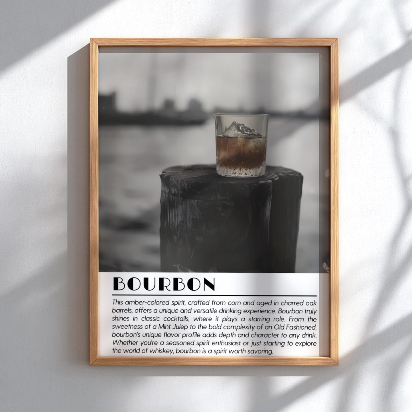 Bourbon Black & White Poster | Minimalist Whiskey Wall Art | Modern Bar Decor | Classic Drink Print | Kitchen Wall Art