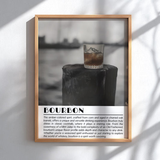 Bourbon Black & White Poster | Minimalist Whiskey Wall Art | Modern Bar Decor | Classic Drink Print | Kitchen Wall Art