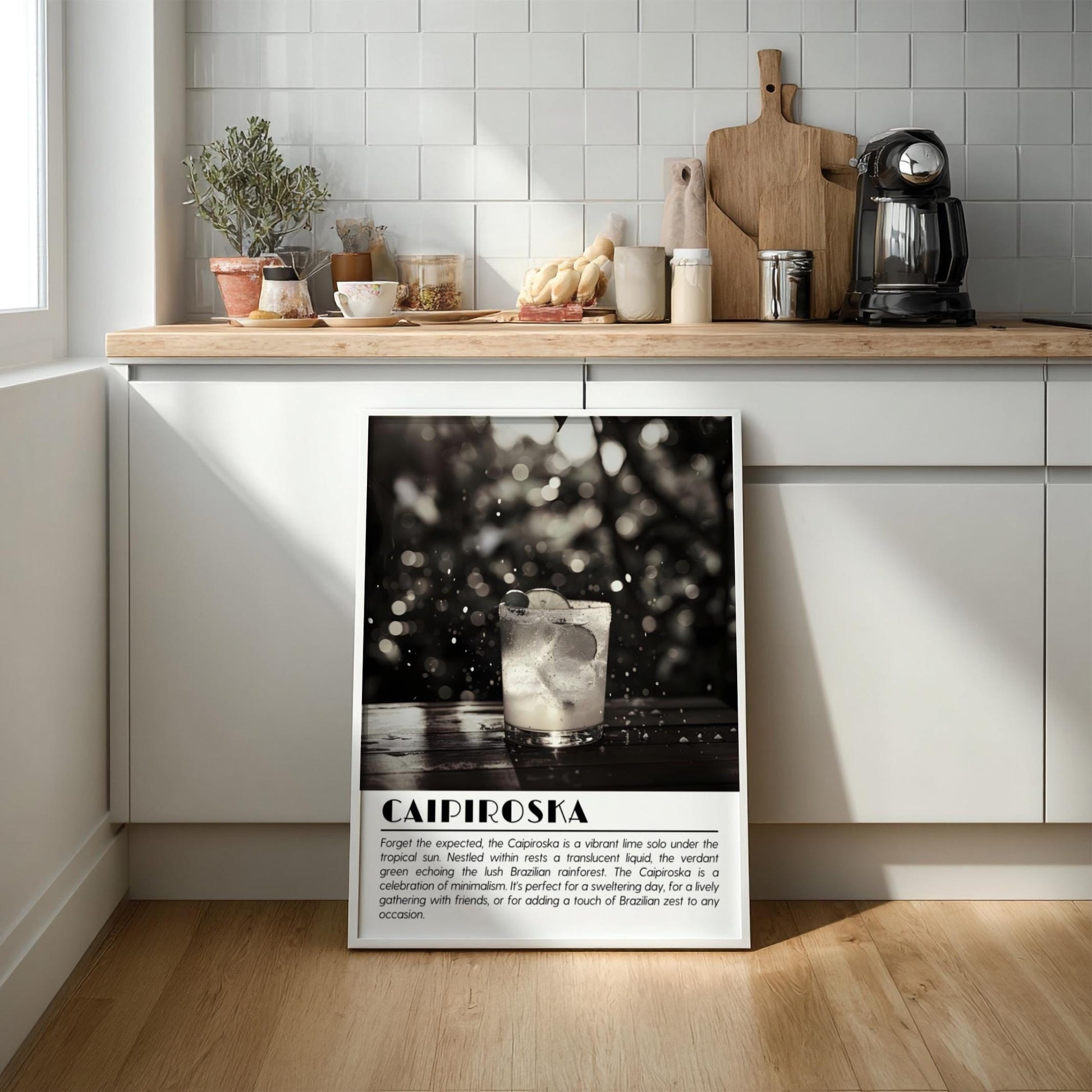 Caipiroska Black & White Poster | Minimalist Cocktail Wall Art | Modern Bar Decor | Classic Drink Print | Kitchen Wall Art