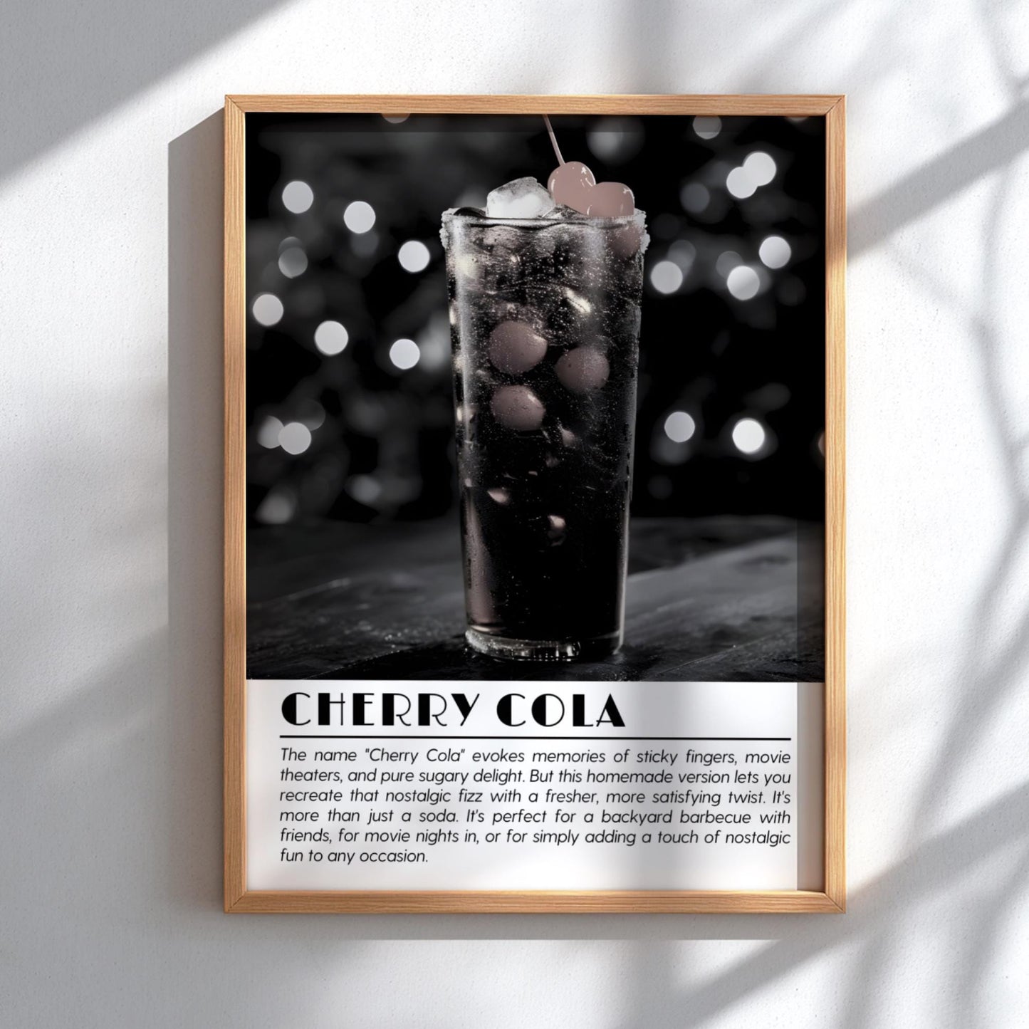 Cherry Cola Black & White Poster | Minimalist Drink Wall Art | Modern Bar Decor | Retro Soda Print | Kitchen Wall Art